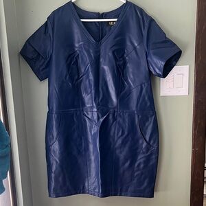 Navy Faux Leather Mini Dress